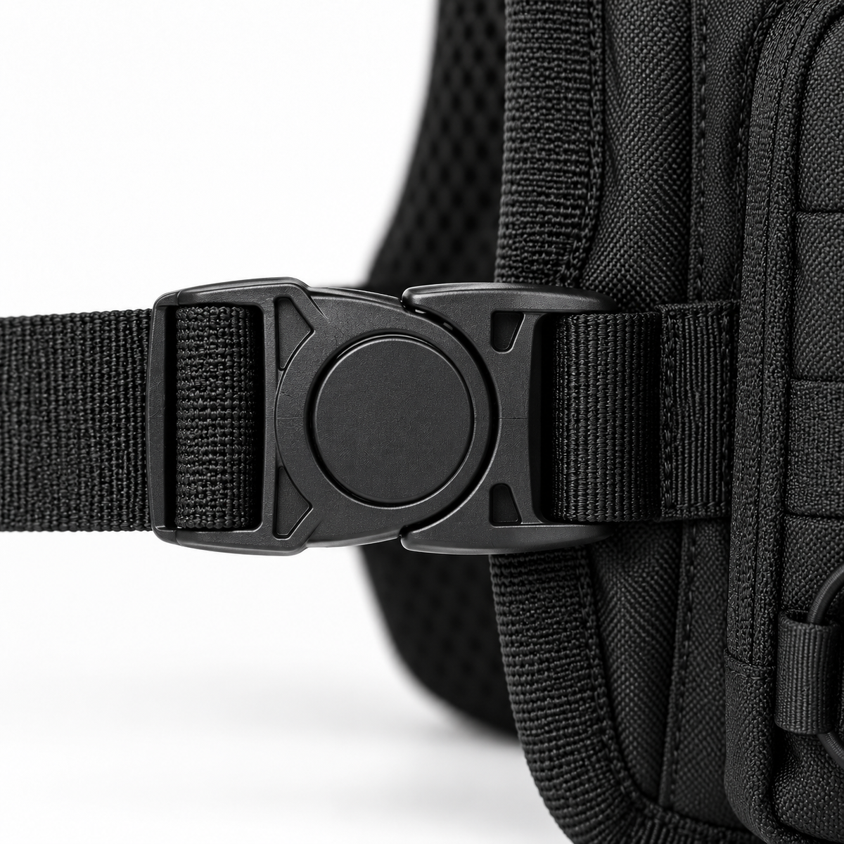 Close-up of the side buckle on the Black KORERIG vest