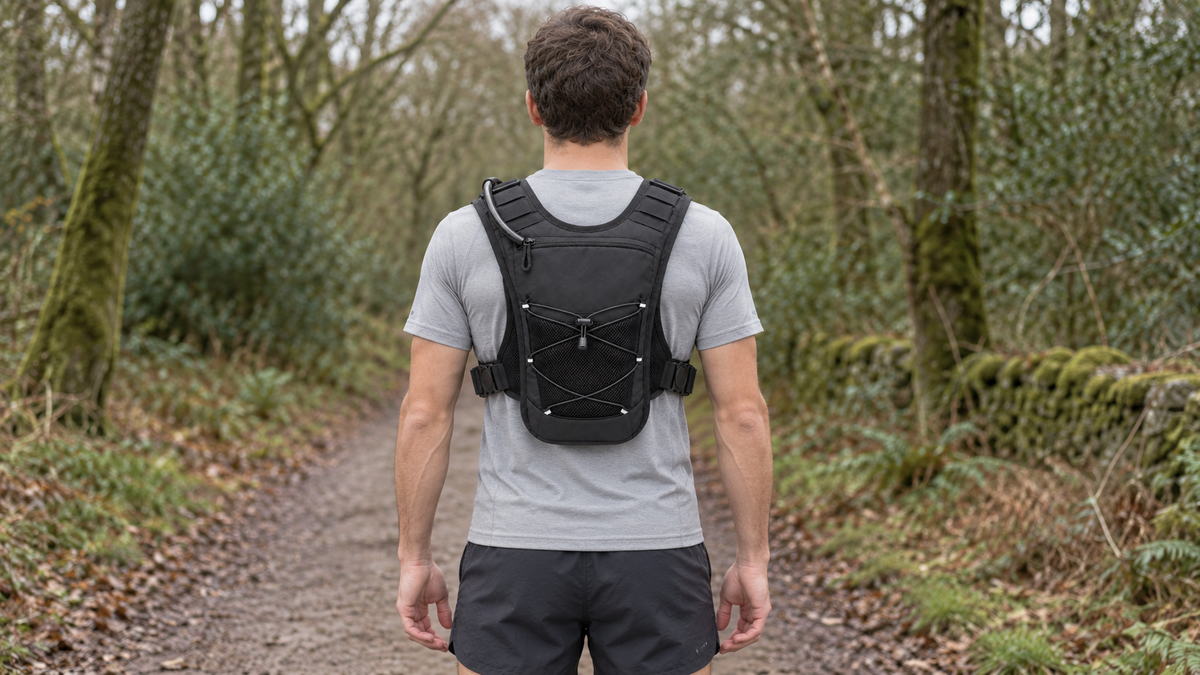 Rear fit of the Black KORERIG vest and reservoir compartment