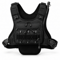 KORERIG 01 hydration vest in Black, front view with the multi-layer front pocket and elastic retention cords