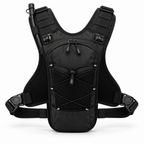 KORERIG 01 hydration vest in Black, back view showing the breathable mesh panel and rear reservoir compartment