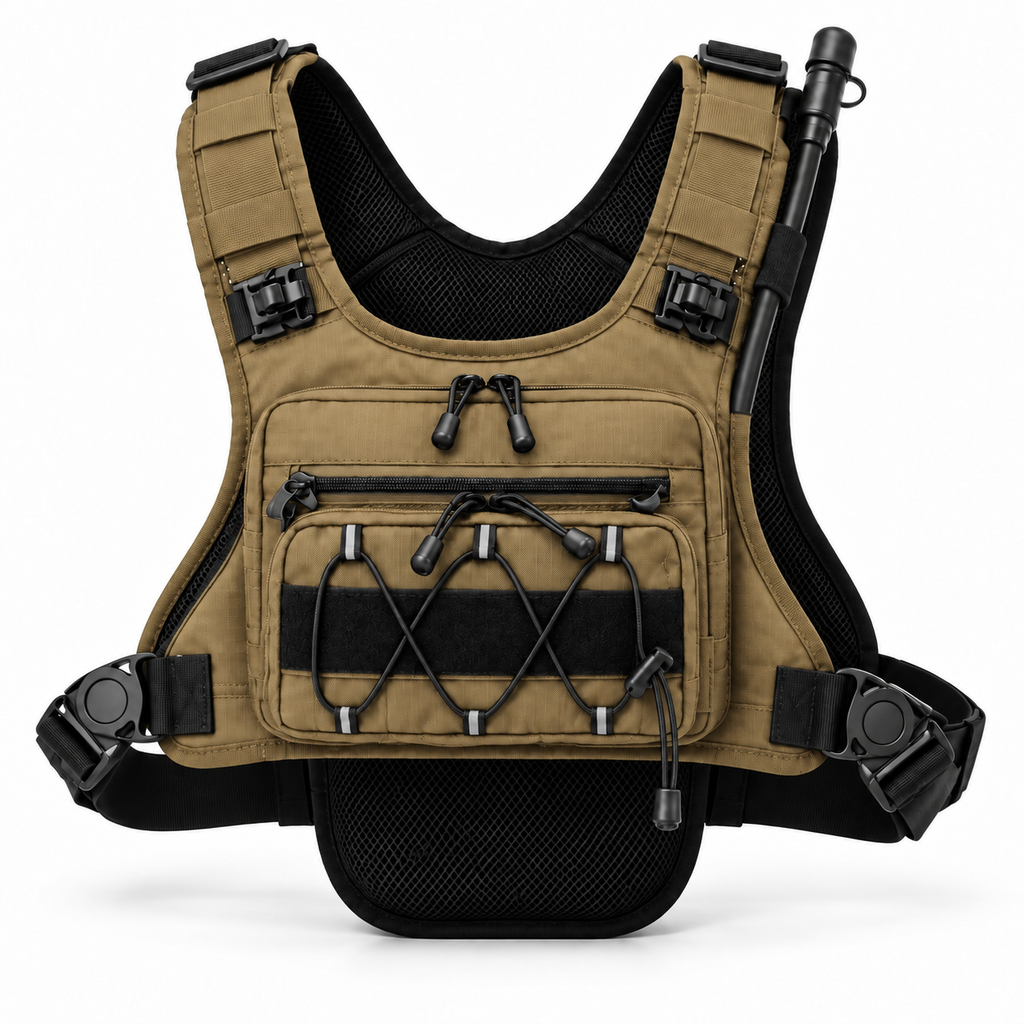 KORERIG 01 hydration vest in Coyote, front view