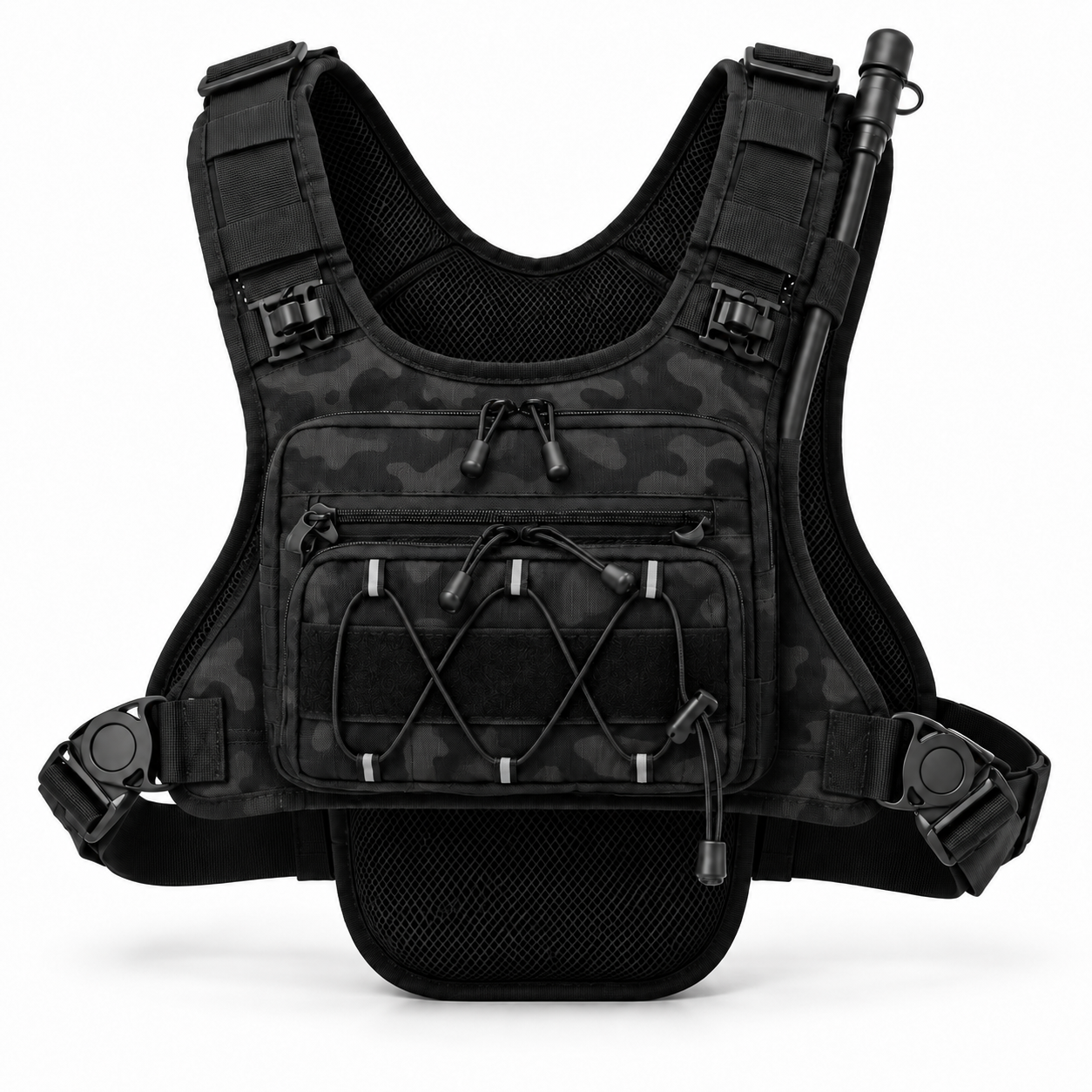KORERIG 01 hydration vest in Black Camo, front view